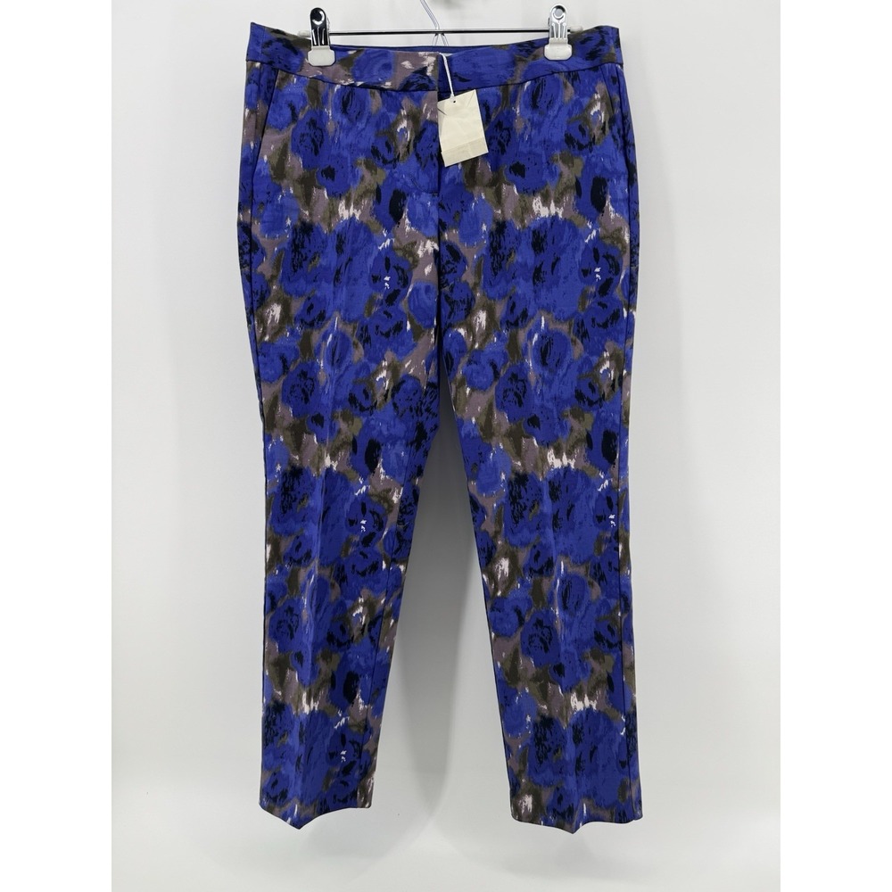 Boden Pants‎ Womens 10L Blue Geometric Flat Front Chino Pockets Zipper